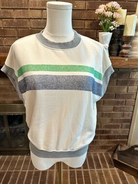 SUNDRY Made in USA Cap Sleeve Chest Stripe Sweatshirt M